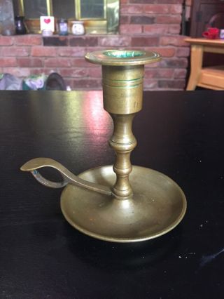 Antique Solid Brass Chamberstick Candlestick Holder,  4 1/4”