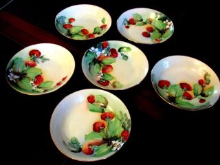 Antique Henrich & Co Selb Bavaria Strawberry Pattern Dessert Bowls Set Of 6