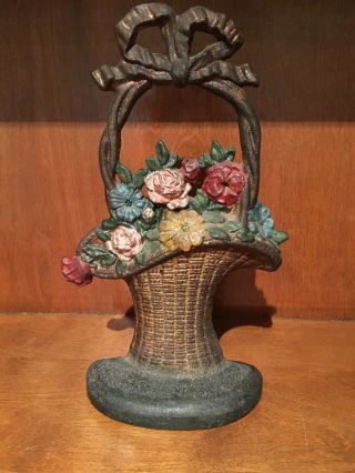 Hubley Vintage Cast Iron Flower Basket Door Stop