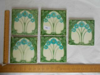 Vintage Arts And Crafts Style Glazed Wall/floor Tiles X 5 - Ref825