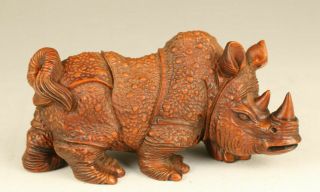 Chinese Old Boxwood Hand Carving Rhinoceros Statue Figue Table Home Decoration
