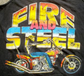 Vtg 90 ' s FIRE and STEEL Harley Davidson tank top black t - shirt Men ' s M 3
