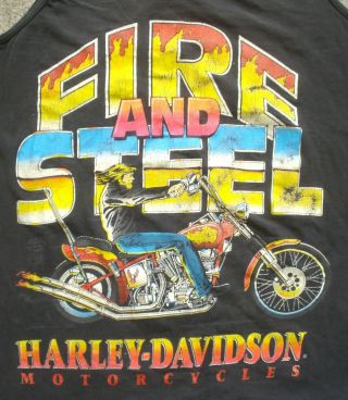Vtg 90 ' s FIRE and STEEL Harley Davidson tank top black t - shirt Men ' s M 4