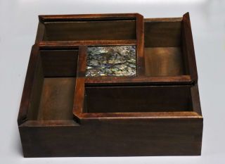 Collectable Handwork Asian Decor Boxwood Inlay Conch Carve Old Art Jewelry Box 2