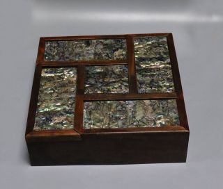 Collectable Handwork Asian Decor Boxwood Inlay Conch Carve Old Art Jewelry Box 3