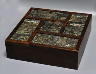 Collectable Handwork Asian Decor Boxwood Inlay Conch Carve Old Art Jewelry Box 4