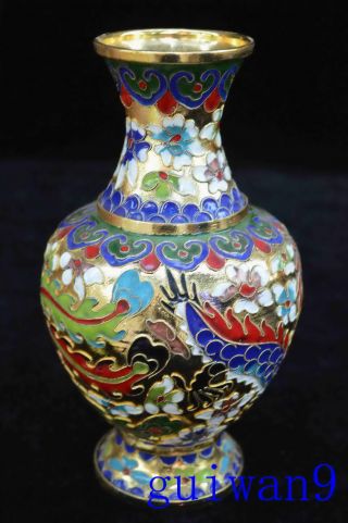 China Collectable Royal Cloisonne Carve Dragon & Phoenix Auspicious Noble Vase
