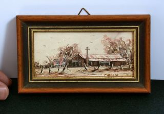 Small Vintage Signed Oil Landscape Painting By Terrence Hadler - Cattle Shed