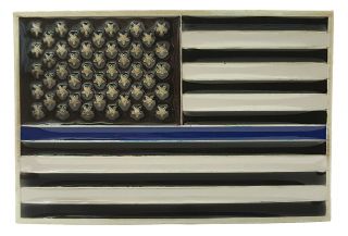 Thin Blue Line American Flag Police Memorial Rectangle Metal Belt Buckle 2
