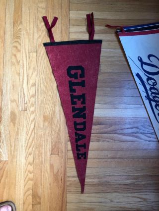 Vintage Old Red Glendale High School Football Pennant Wool Flag