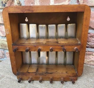 Antique Solid Wood & Aluminum 12 Spice Can Wall Rack Cabinet 2oz Cans