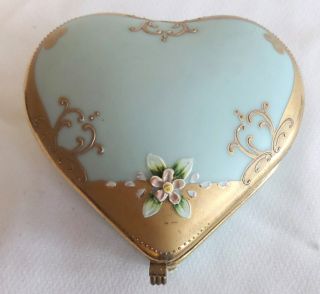 Antique Nippon Hart Shape Porcelain Hinged Trinket Box With Flowers With