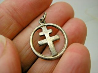 Antique Sterling Silver Cross Of Lorraine Charm Pendant