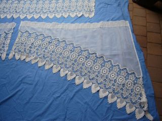 Vintage Holland Sheer Embroidered Valance & Swags Voile Curtains 3