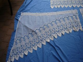 Vintage Holland Sheer Embroidered Valance & Swags Voile Curtains 4