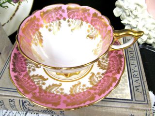 Royal Stafford Tea Cup And Saucer Pink & Gold Gilt Floral Pattern Teacup