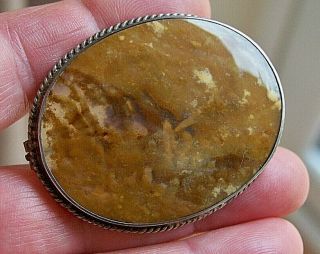 C1880 Antique Victorian Jewellery Sterling Silver Scottish Moss Agate Brooch Pin