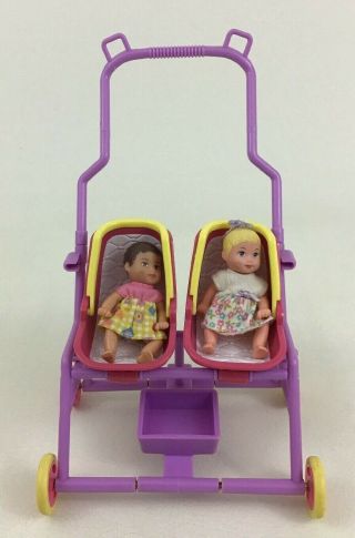 Barbie Happy Family Baby Krissy 3 " Twins With Stroller Jointed Vintage 1998 A3