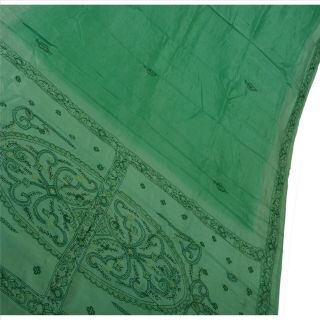 Tcw Vintage Saree 100 Pure Silk Hand Beaded Green Craft Fabric Glass Sari