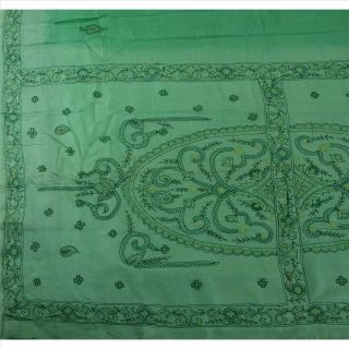 Tcw Vintage Saree 100 Pure Silk Hand Beaded Green Craft Fabric Glass Sari 2