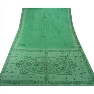 Tcw Vintage Saree 100 Pure Silk Hand Beaded Green Craft Fabric Glass Sari 3