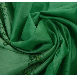 Tcw Vintage Saree 100 Pure Silk Hand Beaded Green Craft Fabric Glass Sari 4
