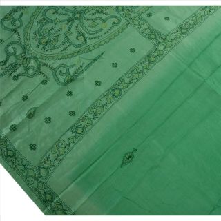 Tcw Vintage Saree 100 Pure Silk Hand Beaded Green Craft Fabric Glass Sari 5