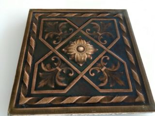 1879 - 1935 Antique American Encaustic Tile A.  E.  T.  Co Brown Geometric Majolica