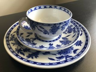 Antique 3 - Piece Set Minton Blue White Delft Teacup Saucer Dessert Plate 2 Of 3