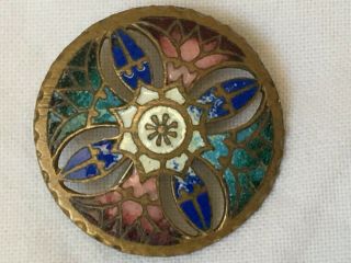 Antique Victorian Arts And Craft Enamel Brass Brooch Pink Blue White And Green