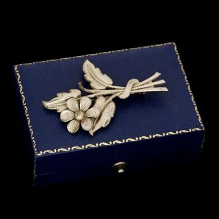 Antique Vintage Art Deco Sterling Silver Floral Flower Curling Leaf Pin Brooch