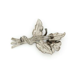 Antique Vintage Art Deco Sterling Silver Floral Flower Curling Leaf Pin Brooch 2