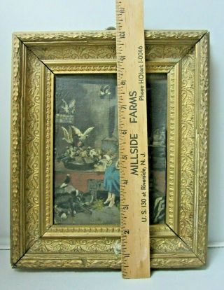 Signed Antique Oil On Board Painting Woman w/ Pigeons Doves Birds Ornate Frame 7