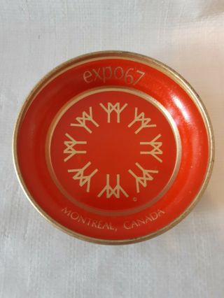 Vintage Montreal World Fair Expo 67 Terre Des Hommes Red Coaster / Ahstray Metal