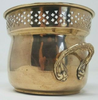 Small Solid Brass Company Flower Cactus Planter Pot 2 Handles 4.  3 " H 4.  94 " D