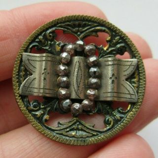 Fabulous Antique Vtg Victorian Metal Picture Button Belt Buckle Cut Steels (e)