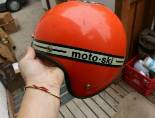 Vintage Moto - Ski Snowmobile Ski - Doo Helmet Orange White Sled Snow