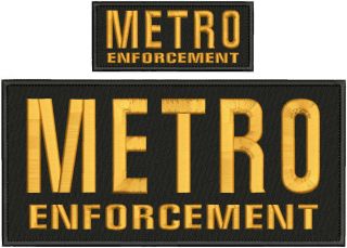 Metro Enforcement Embroidery Patches 4x10 And 2x5 Hook On Back Gold