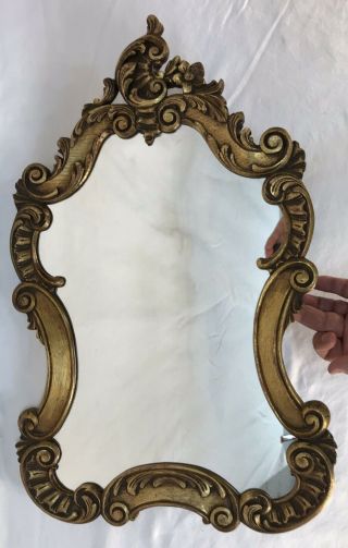 Vintage Mid 20th C Italian Florentine Gold & Red Hand Carved Mirror