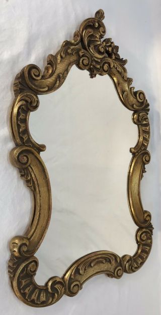 Vintage Mid 20th C Italian Florentine Gold & Red Hand Carved Mirror 2