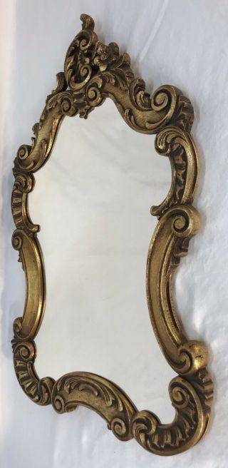 Vintage Mid 20th C Italian Florentine Gold & Red Hand Carved Mirror 4