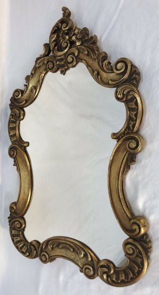 Vintage Mid 20th C Italian Florentine Gold & Red Hand Carved Mirror 5