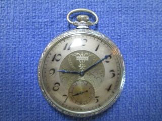 1922? Elgin Pocket Watch 15 Jewels - Fancy Face - Sub Dial - Silvertone - Runs