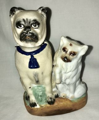 Antique Victorian German Bisque Porcelain Nodder Figurine Pug Dog White Spitz