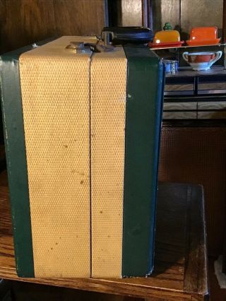 Vintage Tweed Train Case Make Up Suitcase Luggage Bakelite Handle Glass Bottles 5