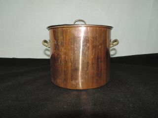 Vintage Copper Pot W/ Handles And Lid 7.  25 " Diameter.  6 " H