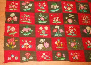antique block quilt hand embroidered flowers 2