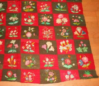 antique block quilt hand embroidered flowers 3