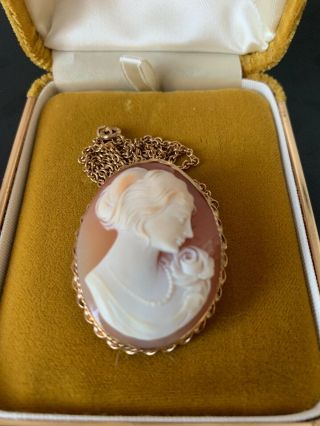 Vintage Antique Cameo Gold Chain Necklace Woman Lady Rose Ivory?