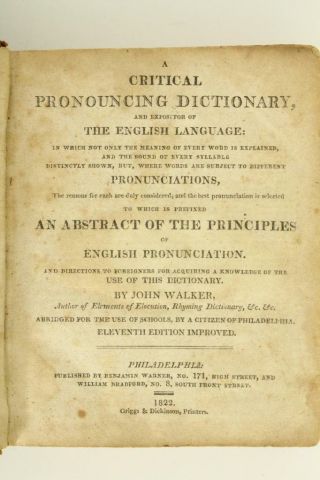 Antique Book Critical Pronouncing Dictionary of the English Language John Walker 2